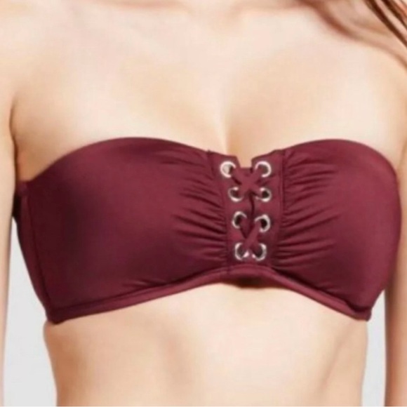 NWT Mossimo Sz L Bandeau Bikini Top in Raisin Removable Halter Strap - Picture 7 of 8